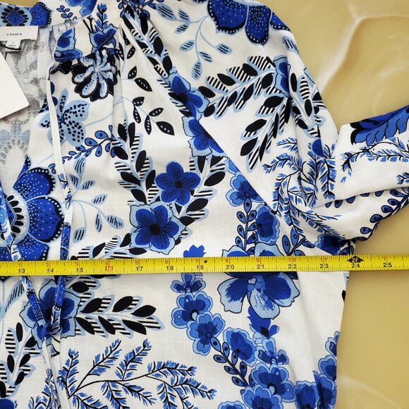 A Loves A Women's Floral Blu/White V-Neck Tassel Peasant Dress Size Large - Picture 12 of 15